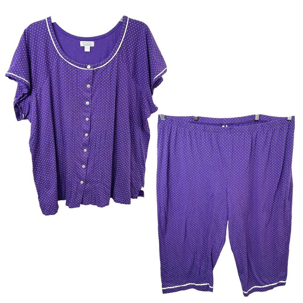 Celestial Dreams Plus Size 18/20W 2X Pajama Set Purple Polka Dot Capri 1156